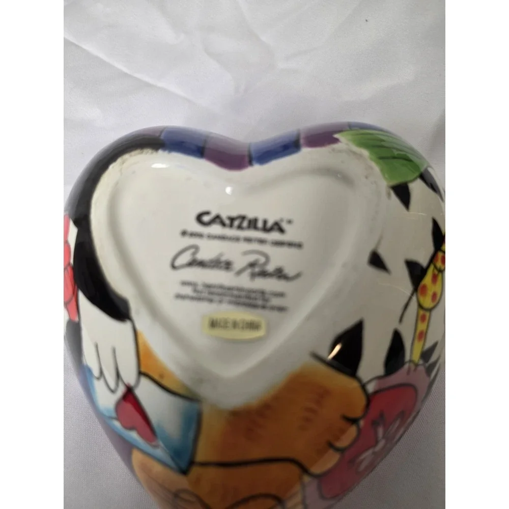 2002 Candace Reiter Designs Catzilla CATS Heart Shaped Ceramic Bowl 7